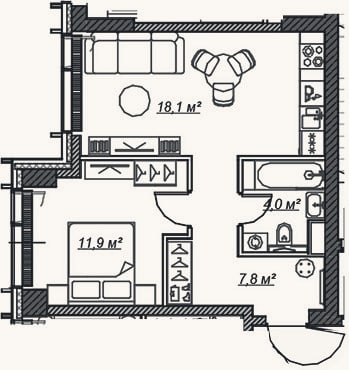 Планировка: 2-к, 41,9 м²