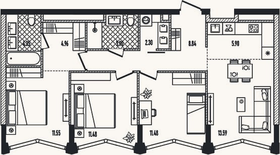 Планировка: 4+ к, 78,4 м²