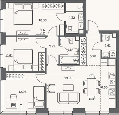 Планировка: 4+ к, 86,4 м²