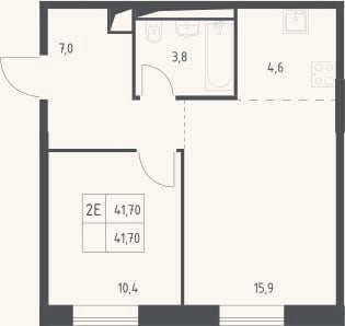 Планировка: 2-к, 41,7 м²