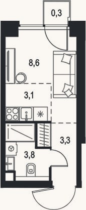 Планировка: Студия, 18,8 м²