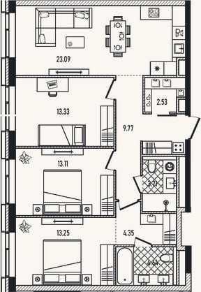 Планировка: 4+ к, 87,8 м²
