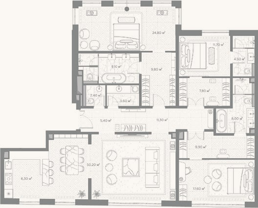 Планировка: 3-к, 182,4 м²