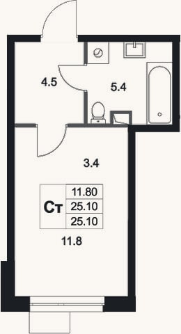 Планировка: Студия, 25,1 м²