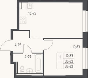 Планировка: 2-к, 35,6 м²