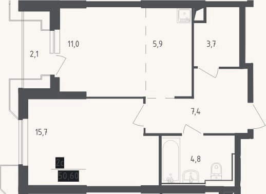 Планировка: 2-к, 48,5 м²