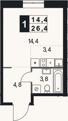 Планировка: Студия, 26,4 м²
