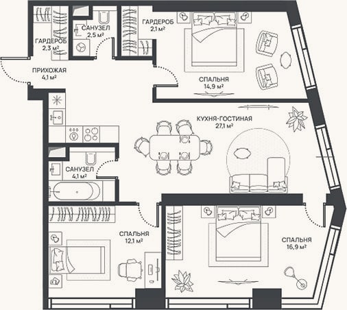 Планировка: 4+ к, 86,1 м²