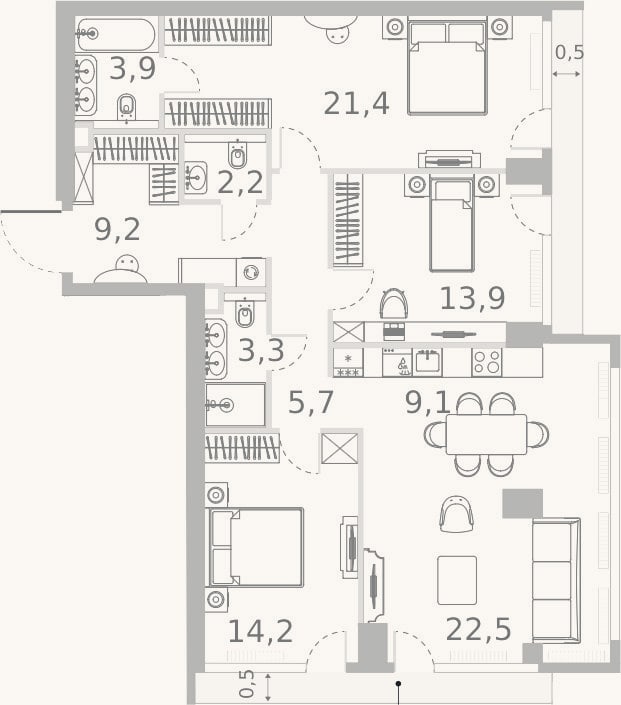 Планировка: 4+ к, 105,4 м²