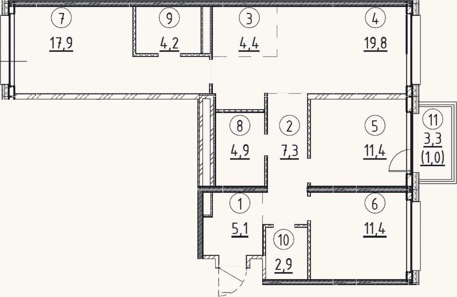 Планировка: 3-к, 89,3 м²
