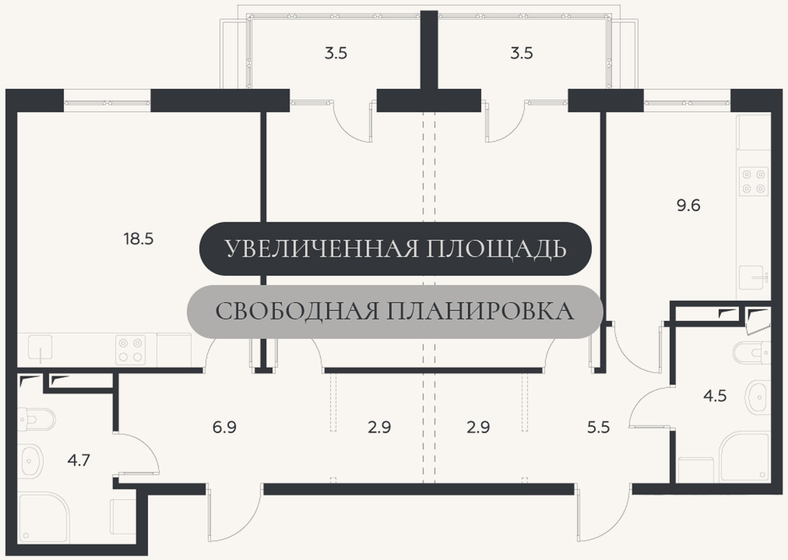Планировка: Своб. план., 82,1 м²