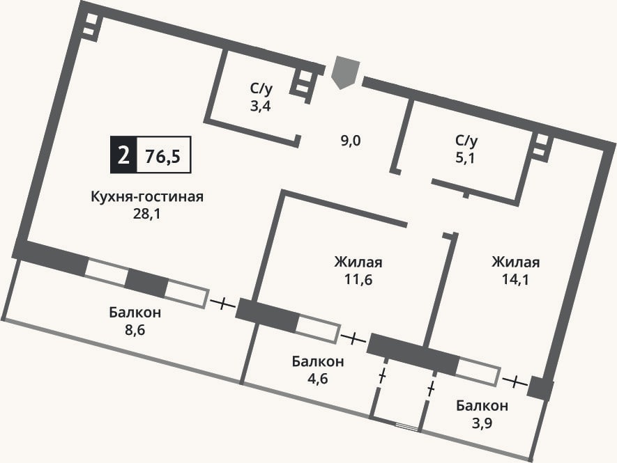 Планировка: 3-к, 71,2 м²