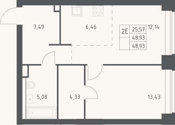 Планировка: 2-к, 48,9 м²