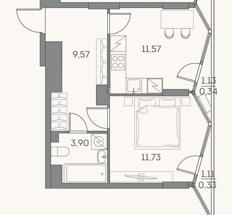 Планировка: 1-к, 36,8 м²