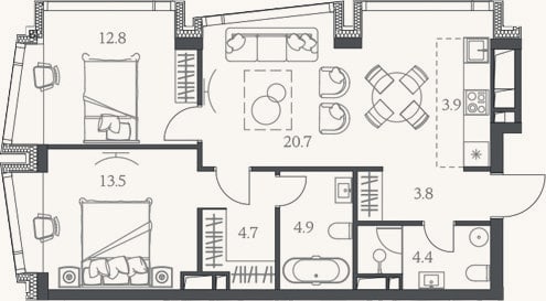 Планировка: 3-к, 69,2 м²