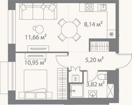 Планировка: 2-к, 39,8 м²