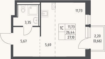 Планировка: Студия, 26,4 м²