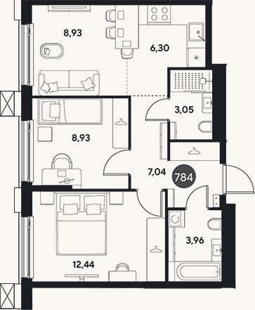 Планировка: 3-к, 50,7 м²