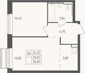 Планировка: 2-к, 36,7 м²