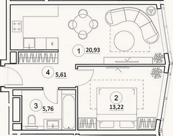 Планировка: 2-к, 45,5 м²