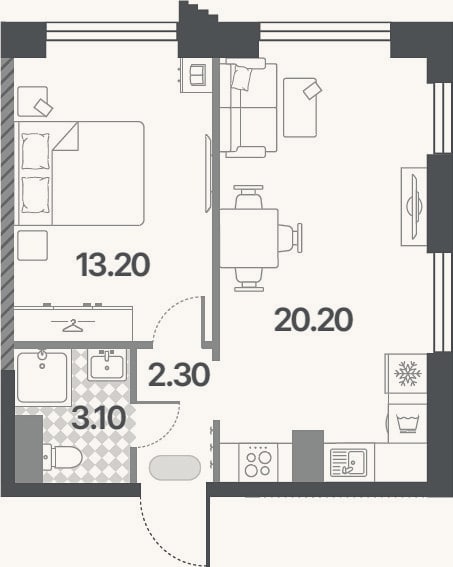 Планировка: 2-к, 38,8 м²