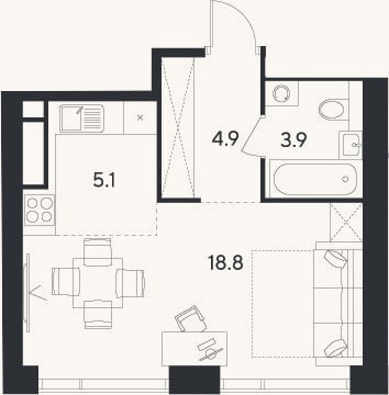 Планировка: Студия, 32,7 м²
