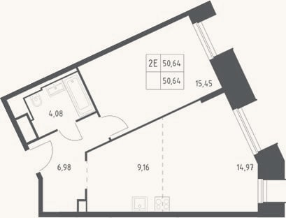 Планировка: 2-к, 50,6 м²