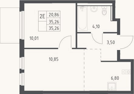 Планировка: 2-к, 35,3 м²