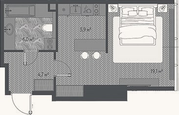 Планировка: Студия, 35,7 м²