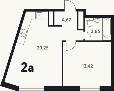 Планировка: 2-к, 42,3 м²
