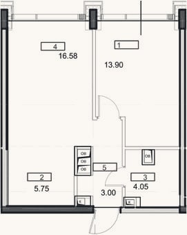 Планировка: 2-к, 43,3 м²