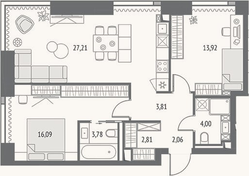 Планировка: 3-к, 73,7 м²