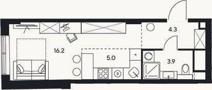 Планировка: Студия, 29,4 м²