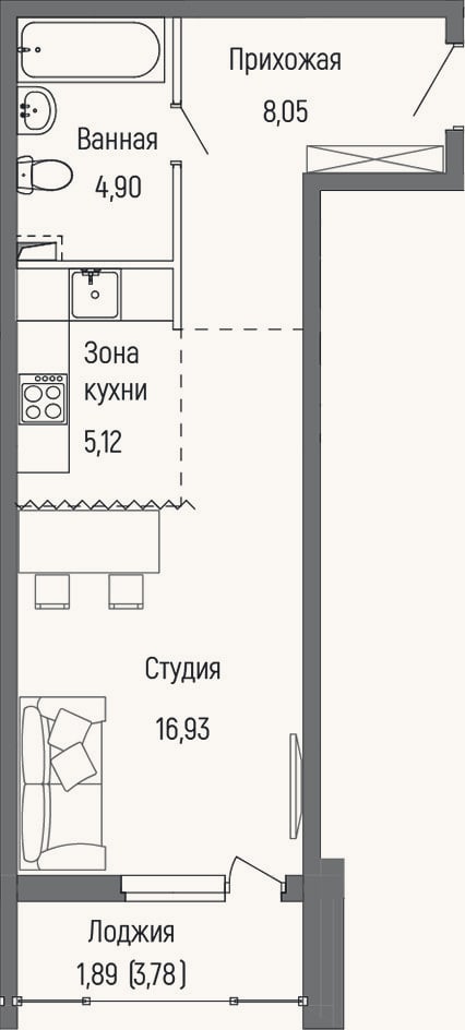 Планировка: Студия, 35 м²