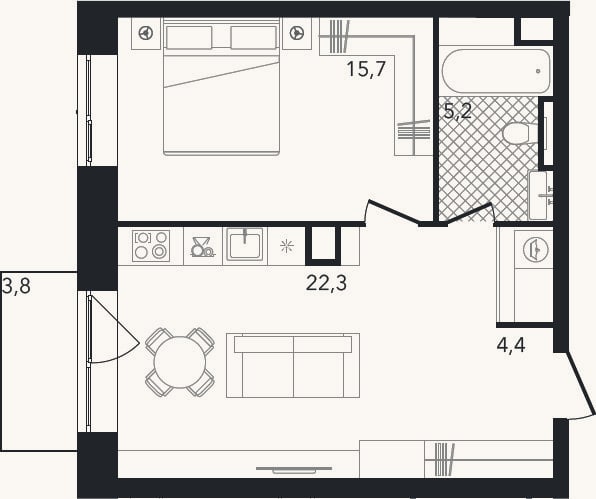 Планировка: 2-к, 47,6 м²
