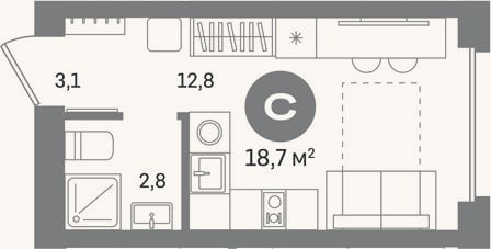 Планировка: Студия, 18,7 м²