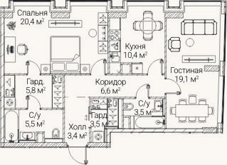 Планировка: 2-к, 78,3 м²