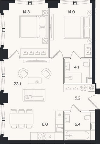 Планировка: 3-к, 72,1 м²