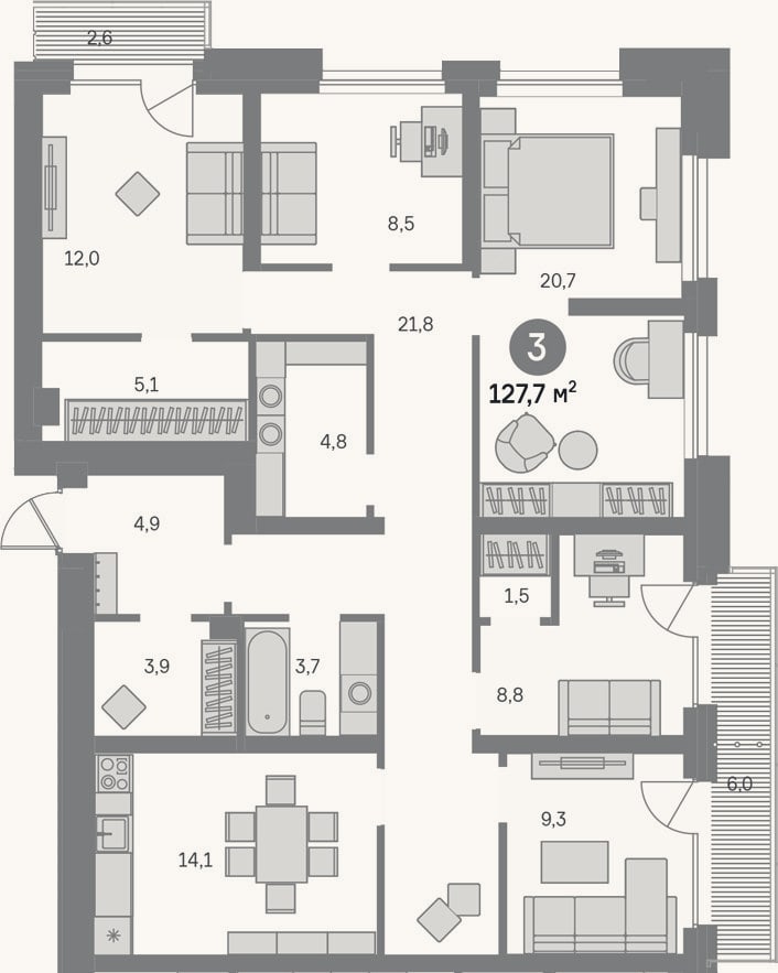 Планировка: 4+ к, 119,1 м²