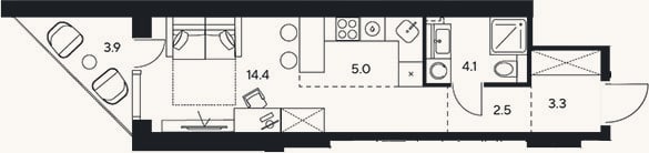 Планировка: Студия, 29 м²