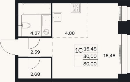 Планировка: Студия, 30 м²