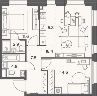 Планировка: 3-к, 65,7 м²