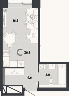 Планировка: Студия, 26,1 м²