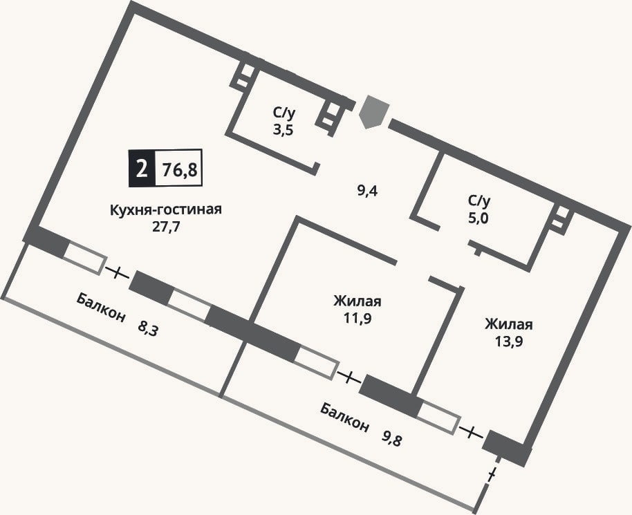 Планировка: 3-к, 71,3 м²