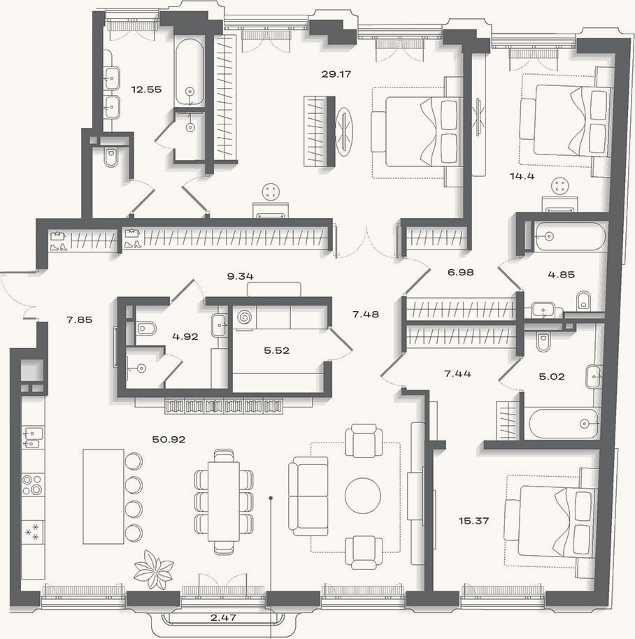 Планировка: 4+ к, 193 м²