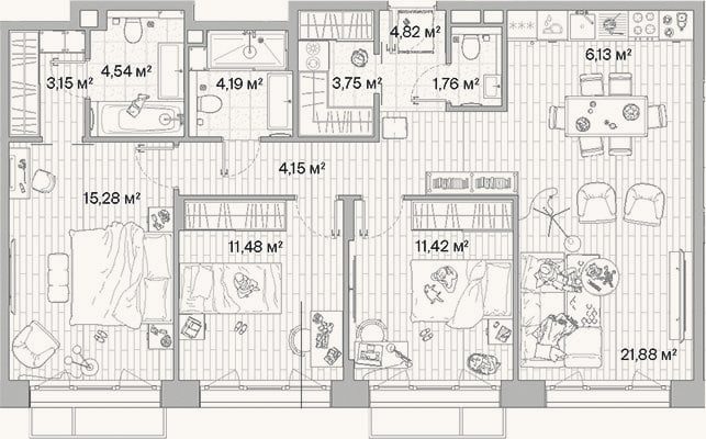 Планировка: 4+ к, 92,6 м²