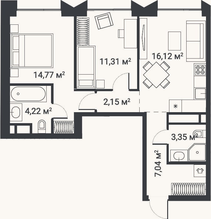 Планировка: 3-к, 58,1 м²