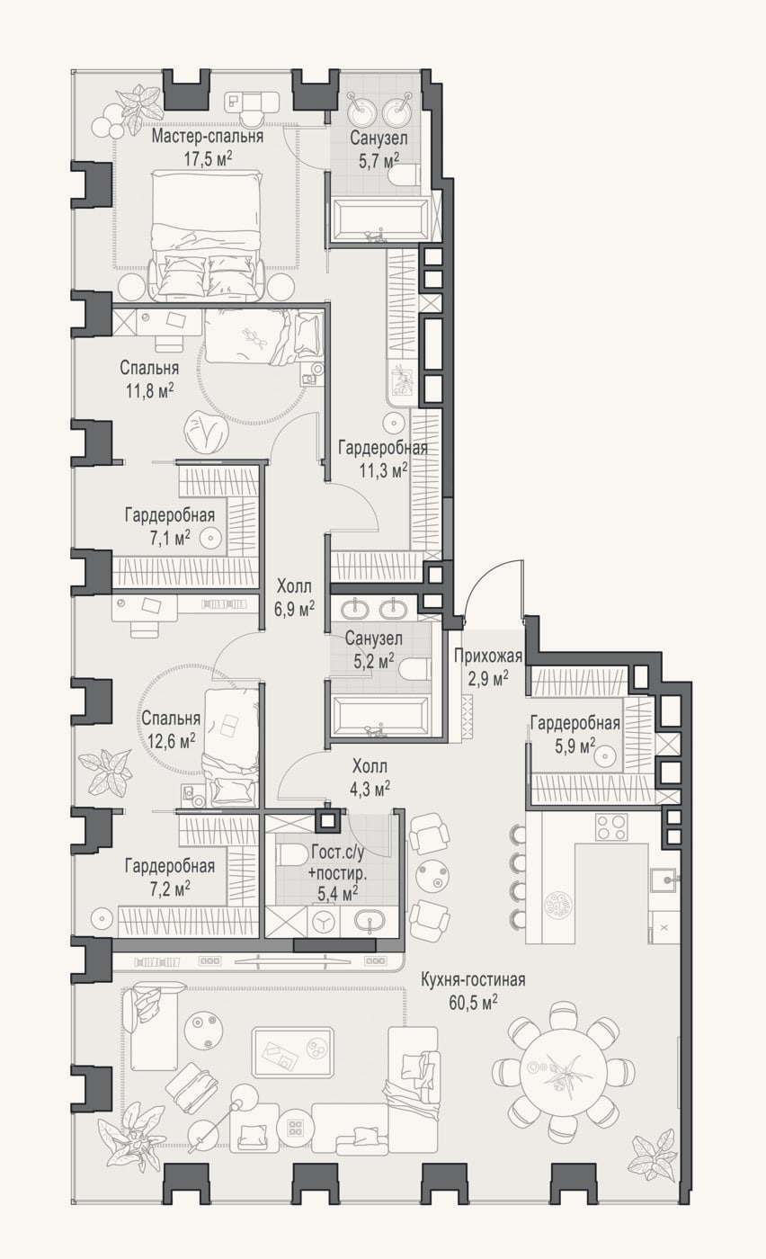 Планировка: 4+ к, 163,7 м²