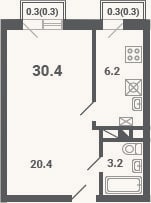 Планировка: 1-к, 29,8 м²