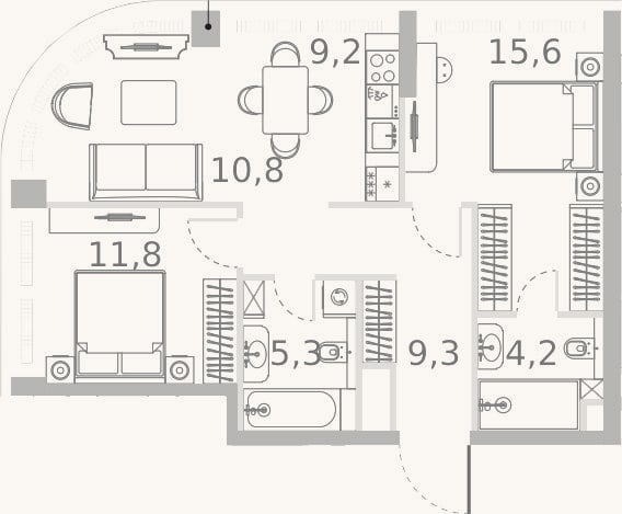 Планировка: 3-к, 66,2 м²